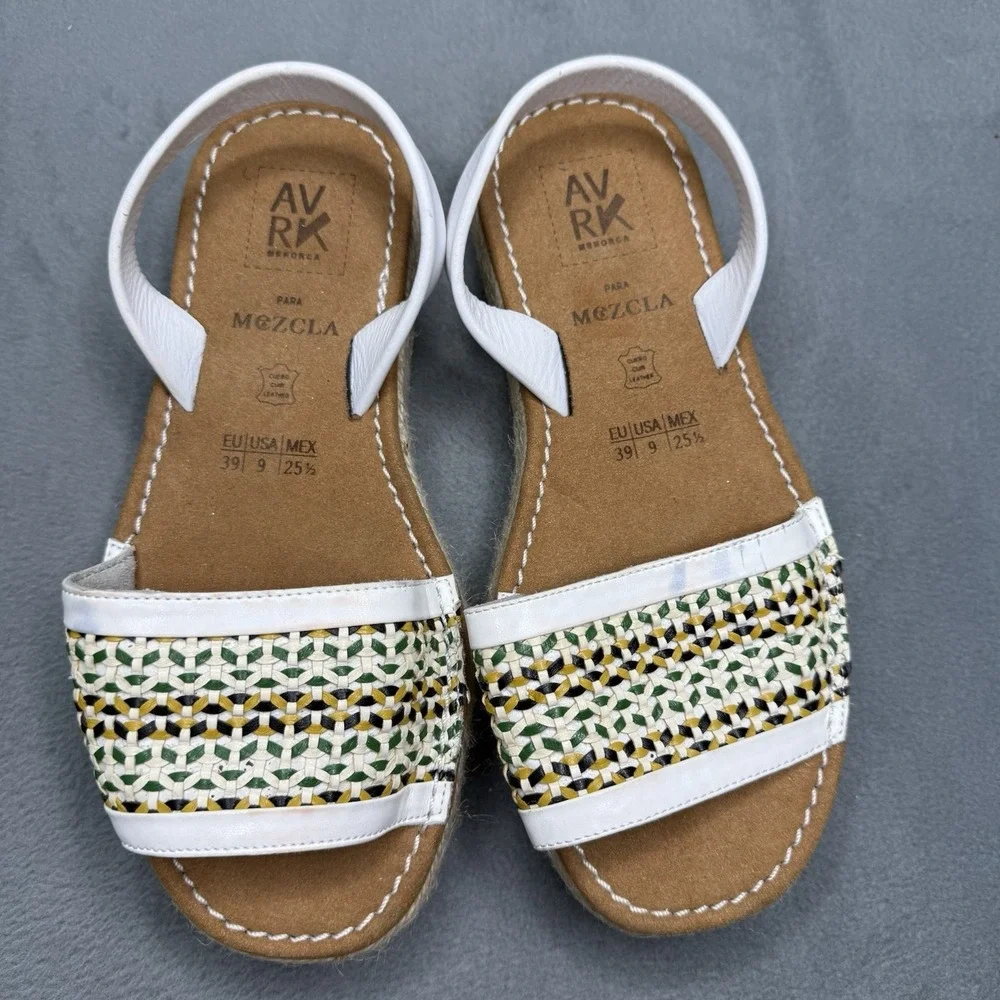 AVRK Menorca Mezcla Women's 9 White Leather Woven Espadrille Platform Sandals